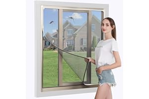 JOOFAN DIY Magnetic Window Screen, Adjustable Window net ，White Frames Grey Fiberglass Mesh 61''X59''(155X150cm)