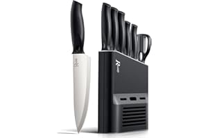 MANELORD Set Couteaux de Cuisine Professionnel Avec Bloc Couteaux, Ensemble 6 Pièces Couteaux Noirs, Anti-Eraflure, Anti-Erosion, Acier Inoxydable à Haute Résistance