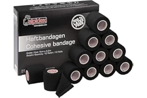 ALPIDEX 12 Rollos Venda Adhesiva 5 cm x 4,5 m Venda Cohesiva Envoltura Tape Deportiva Bendaje Autoadhesiva Mano Rodillas Tobillo Vet Wrap Perro Gato Caballo, Color:negro