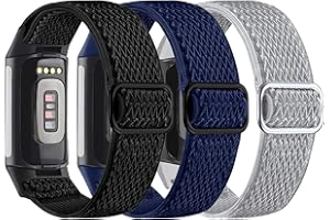 Nigaee 3 Pack Elastic Nylon Straps Compatible with Fitbit Charge 5/Charge 6 Strap, Stretchy Adjustable Fabric Breathable Replacement Straps for Women Men