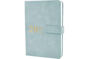 MEZERE Academic Diary 2024-2025 A5 Day Per Page,Productivity A5 Daily Planner Page a Day August 2024 to July 2025 Faux Leather Mid Year Diary 2024-2025 with Monthly Tabs Sticker, 2 Bookmark, Pen Loop (Cyan)