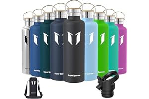 Super Sparrow Gourde Isotherme - Bouteille Isotherme - 350ml/500ml/ 620ml/750ml/1L - Étanche Sport Gourde INOX Bouche Standard - Gourde Enfant sans BPA- Pour Plein Air & Quotidien - Avec 2 Bouchons