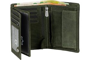 Fa.Volmer ® Plånbok i äkta buffelläder, stor plånbok för män och kvinnor, TÜV-certifierad RFID-skydd, brun svart, olivgrön, Triffold, Stående format