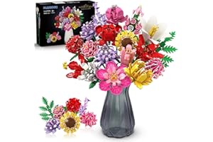 PLAXSOON Blumen Bauspielzeugset für Erwachsene, 18 Blumenstrauß Bausteine 1464 Stück, Botanical Kollektion Bauklötze Pflanzen Home Deko, Geschenk für Frauen Männer Kinder Jungen Mädchen