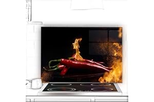 URBO ART – HOME DESIGN Crédence de cuisine en verre - 60x50 cm - Protection contre les éclaboussures - Derrière plaque de cuisson - Image sur verre - Motif: Piment poivre v08