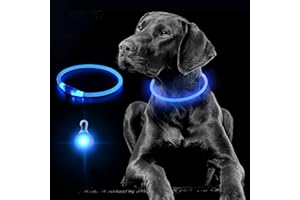 PUPPBUDD Obroża dla Psa LED ładowana przez USB, Silikonowa Obroża z Migającymi Diodami, Akumulator Regulowana ZwięKszona Widoczność dla Zwierząt Domowych (Niebieski)