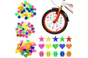 Tenbrachian 240 kolorowych dekoracji na szprychy rowerowe, odblaski na szprychy, akcesoria rowerowe, odblaskowe koraliki szprychowe (okrągłe, gwiazdy, serca)