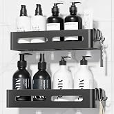 Kitsure Shower Storage - 2-Pack, No Drilling Shower Shelf with Large Capacity, Self-Adhesive Shower Caddy with 4 Removable Ho