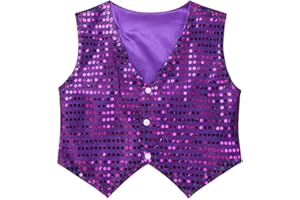 YiZYiF Enfant Garçon Gilet Veste à Paillettes Brillant Manteau sans Manche Chemise Vestons Costume Carnaval Performance Danse Hip-hop Moderne Mariage Cérémonie