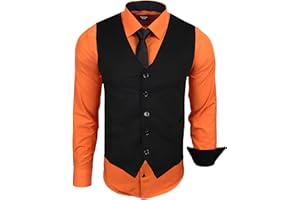 Subliminal Mode – Planchado fácil chaleco + camisa + corbata para hombre, cuello bicolor, liso, manga larga, corte delgado para negocios, idea de regalo RN33
