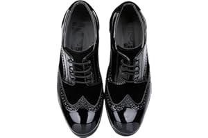 SIRRI Scarpe Eleganti da Ragazzo in Pelle Scamosciata Verniciata Calzature da Sposa Formali Brogue Stringate