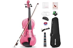 Vangoa 3/4 Violín Acústico Tres Cuartos Violin Set para Principiantes, Estudiantes, Niños con Estuche Colofonia Afinador Cuerdas Arco, Rosa