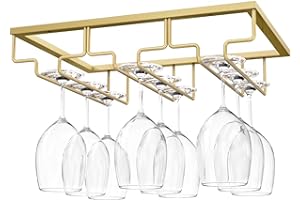 Nuovoware Soporte para Copas de Vino, Soporte para Colgar Copas de Vino Debajo del Gabinete para Cocina, Bar, Pub, Vidrio, Dorado, Almacenamiento para Barra de Gabinete Cocina (3 Filas), Oro Nanómetro