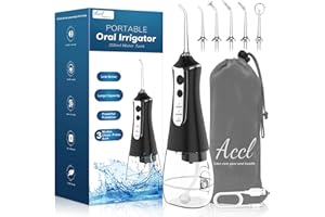ACCL Water Flosser Cordless Teeth Cleaner, 350ML Portable Cordless Dental Oral Irrigator for Tooth Care Home Use and Travel, 3 Modes with 5 Jet Tips & Travel Bag, Black