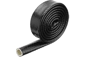 QUARKZMAN 0,6" ID 5 pieds Chaleur Blindé Feu Manchon Silicone Revêtement Fibre Verre Ruban, pour Automobile Tuyau Lignes Fils Électrique Câblage, Gaine Thermique Protection, Noir