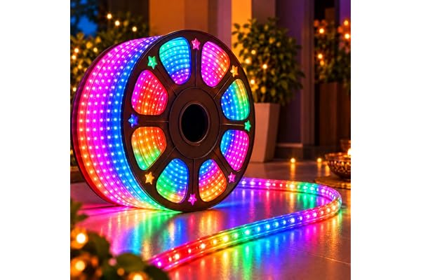 Desidiya 20 Metre Multicolour LED Rope Light for Diwali Decoration | Colourful Flexible Pipe Light for Home, Balcony, Gate &amp;