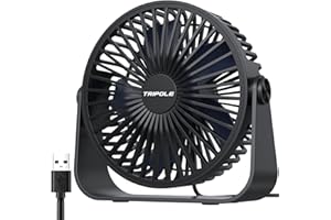 TriPole USB Desk Fan, 3-Speed Air Flow, Mini Desk Fan, 360° Rotation, Portable Personal Fan for Office, Bedroom, Outdoor Camping, 1.5 m Cable, Black
