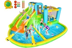 FBSPORT hüpfburg Outdoor mit gebläse 545 x 365 x 218 cm hüpfburgen Kinder aufblasbare hüpfburg draußen XXL Outdoor für Erwachsene groß hüpfburg mit rutsche geeignet für Kinder grün