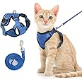 FOCLTD Cat Harness and Leash Set for Walking,Escape Proof Safe Adjustable Kitten Vest Harnesses,Easy Control Soft Breathable Mesh Jacket with Reflective Strips for Cats,Black,XS (XS) (Blue, XS)