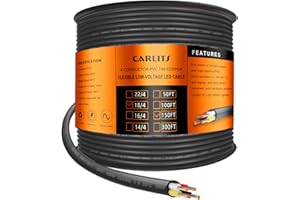 CARLITS Cable Eléctrico de 4 Conductores de Calibre 18 4x0,8mm², 45,72M Cable Trenzado Negro de Bajo Voltaje 18/4 Caja de PVC, Cable de Alimentación de Extensión Flexible para Lámpara LED