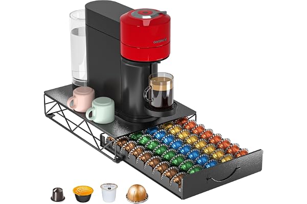 Support Métal pour Capsules Nespresso Vertuo, Rangement pour 50 Capsules Nespresso Vertuo et 50 Capsules Dolce Gusto – Organisateur de Tiroir et Support pour Machine à Café
