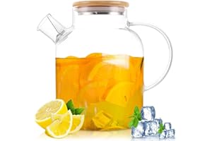 APACALI 1 Stück Glasteekanne, 1800ML Teekanne mit Siebeinsatz, Teekanne Glas mit Holzdeckel, Transparente Teekannen Herdplattensichere für lose Blätter und blühenden Tee
