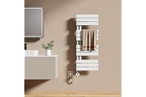 EMKE Radiador Toallero Eléctrico con Termostato 104x40 cm, 400W Blanco, Toallero Eléctrico de Bajo Consumo, Resistencia Calefactora con Temporizador,Calienta Toallas,Secatoallas