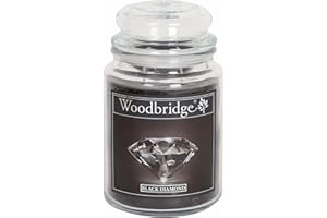 Woodbridge Black Diamond Scented Candle, Musk & Tonka Bean, Glass jar, 565 g, 2 Wicks, 130 Hours Burn time, Black