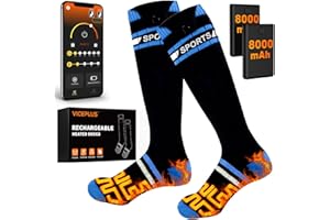 VICEPLUS Chaussettes Chauffantes Homme Femme avec Télécommande APP Chauffe-Pieds,8000mAh Rechargeables Chaussettes Chaudes Electriques,Chauffage à 360° pour Ski Camping Cyclisme