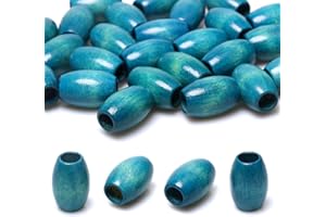 TOPTAN 40 Stück große ovale Holzperlen 30 x 20 mm blaue Holzrohrperlen mit großem Loch für Makramee/Schmuckherstellung/Heimdekoration