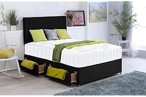 COMFY DELUXE LTD Plain Velvet Divan Bed with Orthopaedic Memory Foam Mattress and 20 INCH Savannah Vertical Two-LINE HEADBOARD!!! (Black, 5FT - 0 Drawer)