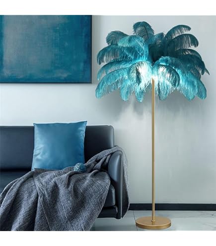 Lampada Da Terra Con Piume Di Struzzo - LED Dimmerabile 3 Colori | Moderna Per Camera Da Letto - Foto 3