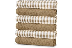 ZZZMRH Pack of 6 Beige kitchen towels cotton Terry towelling Tea towels. Highly absorbent Dish and Bar towels, Cotton dish cloths for washing up