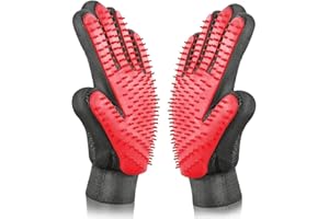 BYETOO Guanto Spazzola per Cani Gatto,Guanto per Massaggio Animali e Pulizia Peli Efficace per Cani Gatti Coniglio Cavallo Cane Gatto,di Taglia Piccola,Media e Grande e Pelo Lungo e Corto,Rosso- 1Paio