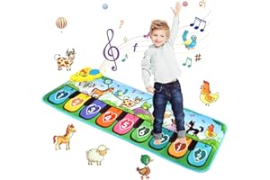 Kacunoki Klaviermatte Tanzmatte für Kinder Piano Matte Baby Spielzeug ab 1 Jahr Musikmatte Kinderspielzeug ab 1 Jahr Keyboard Matte mit 8 Tieren Musikspielzeug für Jungen Mädchen 1–6 Jahre, 110×36cm