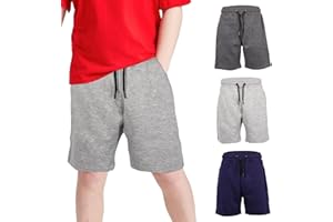 Keanu 3 Pack Boys Regular Fit Fleece Shorts with Zip Pockets, Elastic Waistband, and Drawstring – Sizes 5-14 Years - Black and Dark Assorted Colours