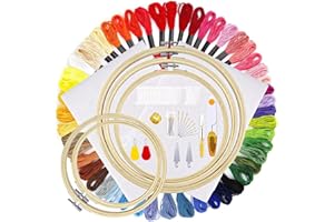 KTHZI Embroidery Starter Kit, 5 Pcs Embroidery Bamboo Embroidery Hoops, 50 Colors Embroidery Threads, 2 Pcs Cloth and Cross Stitch Tools Kit for Sewing, DIY, Home Cross Stitch Art, Handcraft