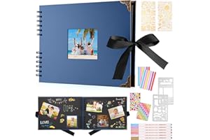 DAZSPIRIT Album Fotografico Personalizzabile 29,5 X 21Cm Album Foto 80 Pagine Nero Album Fotografico Fai Da Te Con 6 Penne Metalliche, Per 160 Immagini, Libro Degli Ospiti Per Compleanni e Matrimoni (Blu)