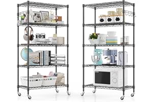 Himimi 2pcs 5-Tier Wire Shelving Unit 350kg Capacity Adjustable Storage Shelves Heavy Duty Storage Rack with Wheels Metal Shelf for Closet Kitchen Garage Basement Black
