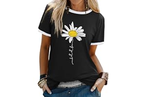 Dresswel Women Let It Be T Shirt Daisy Flower Graphic Print T-Shirt Crew Neck Short Sleeve Tee Tops