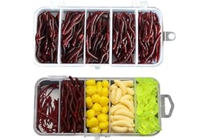 ASFWAGQ 360 Stück Künstlicher Wurm, Weiche Kunststoffwürmer Künstlicher Regenwurm Künstlicher Wurm Forellenköder Gummi Set Für Angeln Angel Köder Box Set für Salzwasser und Süßwasser