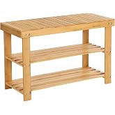SONGMICS Ayakkabı Rafı, Ayakkabı Dolabı, Oturma Banklı, Bambu, 3 Raf Zeminli, 70 x 28 x 45 cm, Koridor, Banyo, Oturma Odası v