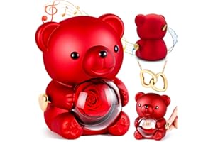 goldmiky Ewige Rose mit Spieluhr, Handkurbel Spieluhr Bär mit Kette und Rose, Geburtstagsgeschenk für Frau,Muttertagsgeschenk, Rosen bär Geschenkbox