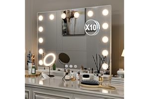 LIANWANG Espejo de Maquillaje Hollywood 80 x 61 cm, Espejo Grande con 14 Luces LED Regulables, 3 Modos, Función de Memoria, Cargador USB y Type C, Montaje en Pared, Blanco