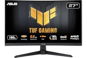 ASUS TUF Gaming VG27WQ3B Monitor Curvo 27", Quad HD VA (2560x1440), 0,5 ms (GTG), 180Hz, Tecnologia Extreme Low Motion Blur, FreeSync, 90% DCI-P3, Nero