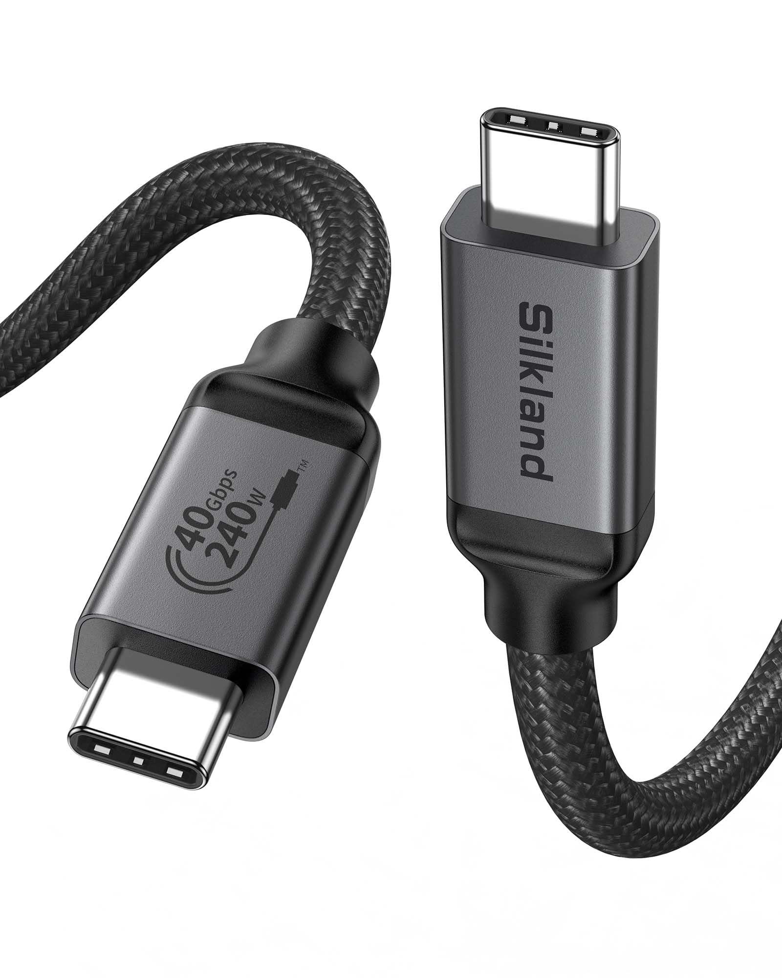 Silkland Cable USB-C 1m 40Gbps, Carga Rápida 240W, Vídeo 8K/Dual 4K@60Hz | Certificado USB4, HDR, E-Marker PD3.1 Tipo-C para Thunderbolt 5/4/3 docks, SSD externo, Portátiles, Monitores, Android Auto
