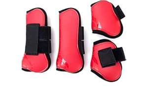 Merauno® Lot de 4 guêtres pour chevaux - Pour l'avant derrière coque rigide et fermeture Velcro - Pour homme et femme - En polyuréthane robuste et élastique - Taille L (WB) - Rouge
