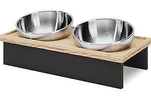 TUONKEE Porte-gamelles surélevé pour Chats et Chiens de Petites Tailles pour 2 Bols en INOX, en Bois de pin