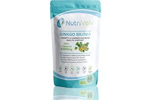 NUTRIVOLV Ginkgo Biloba 6000mg Supplements Helps Promote Healthy Memory & Cognitive Function Blood Circulation, Heart, Memory, Focus & Anxiety | 60 Tablets