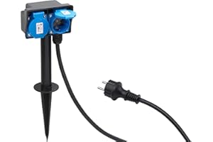 Meister Rozdzielacz prądu 2-drożny - kabel 1,4 m - z ostrzem do wbijania w ziemię - wąż gumowy - IP44 rozdzielacz zewnętrzny/gniazdko ogrodowe z kołkiem do wbijania w ziemię/gniazdko zewnętrzne